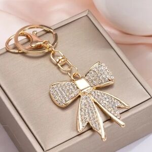 Gold Bow Charm/Keychain with Rhinestones
